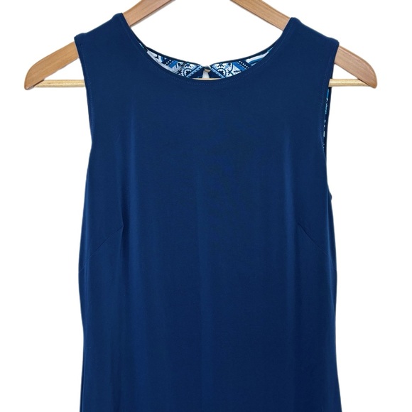 WHBM Reversible Scarf Print Sheath Dress Midi Navy Petrol Blue Size S - Picture 13 of 16